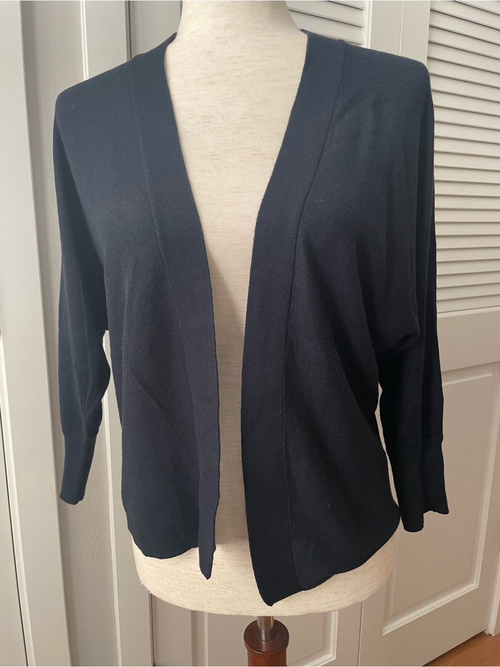 CAbi Navy Open-Front Lightweight Cardigan 3/4 Sleeve Cotton Blend Size S